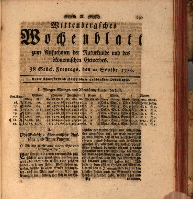 Wittenbergsches Wochenblatt zum Aufnehmen der Naturkunde und des ökonomischen Gewerbes Freitag 22. September 1780