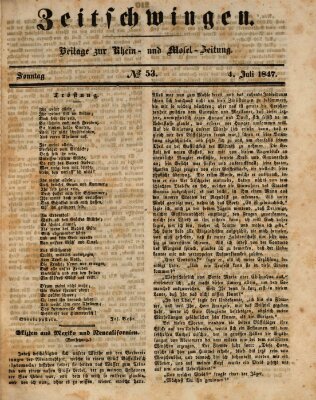 Zeitschwingen (Rhein- und Mosel-Zeitung) Sonntag 4. Juli 1847