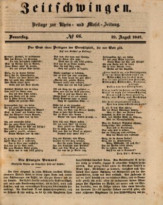 Zeitschwingen (Rhein- und Mosel-Zeitung) Donnerstag 19. August 1847