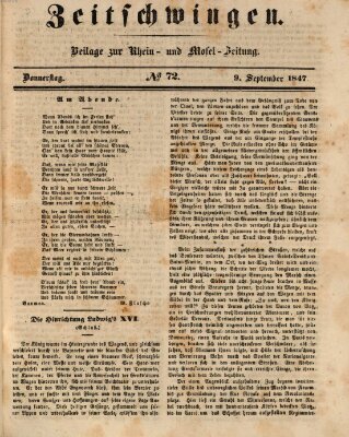 Zeitschwingen (Rhein- und Mosel-Zeitung) Donnerstag 9. September 1847