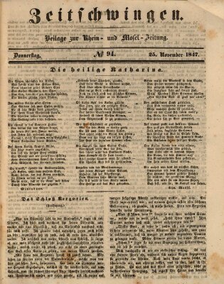 Zeitschwingen (Rhein- und Mosel-Zeitung) Donnerstag 25. November 1847