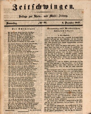 Zeitschwingen (Rhein- und Mosel-Zeitung) Donnerstag 2. Dezember 1847