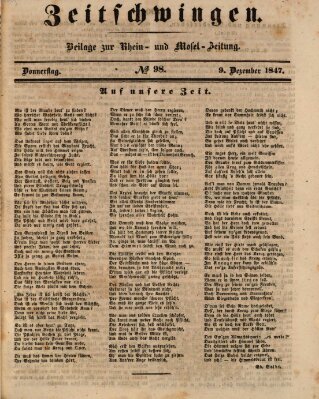 Zeitschwingen (Rhein- und Mosel-Zeitung) Donnerstag 9. Dezember 1847