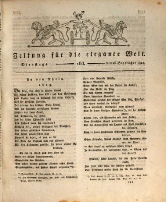 Zeitung für die elegante Welt Dienstag 26. September 1820