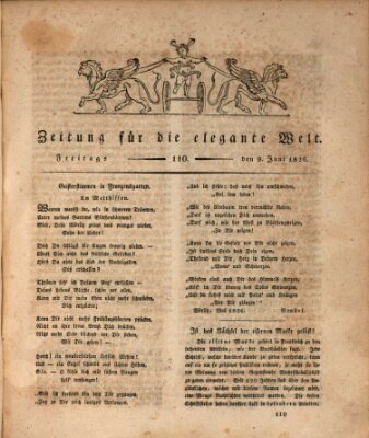 Zeitung für die elegante Welt Freitag 9. Juni 1826