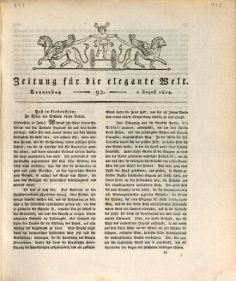 Zeitung für die elegante Welt Donnerstag 2. August 1804