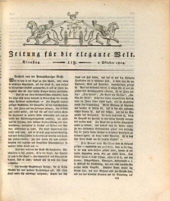 Zeitung für die elegante Welt Dienstag 2. Oktober 1804