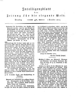 Zeitung für die elegante Welt Dienstag 1. Oktober 1805