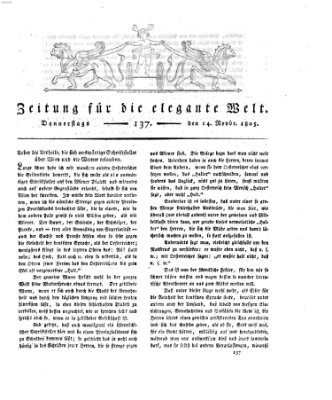 Zeitung für die elegante Welt Donnerstag 14. November 1805