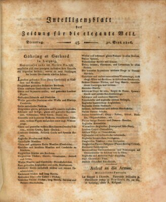 Zeitung für die elegante Welt Dienstag 30. September 1806