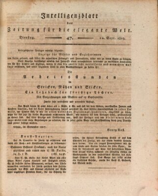 Zeitung für die elegante Welt Dienstag 22. September 1807