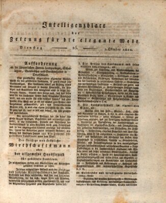 Zeitung für die elegante Welt Dienstag 2. Oktober 1810