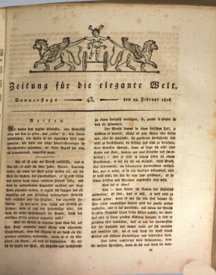 Zeitung für die elegante Welt Donnerstag 29. Februar 1816