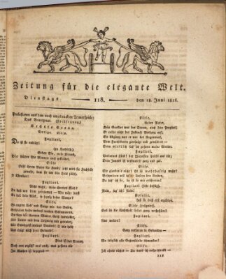 Zeitung für die elegante Welt Dienstag 18. Juni 1816