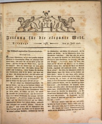Zeitung für die elegante Welt Dienstag 30. Juli 1816