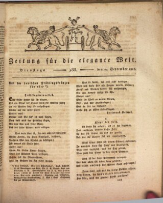 Zeitung für die elegante Welt Dienstag 24. September 1816