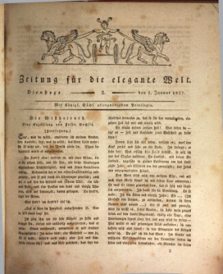 Zeitung für die elegante Welt Dienstag 2. Januar 1827