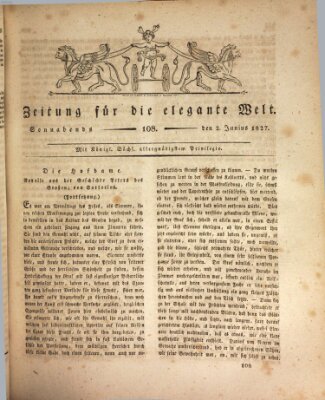 Zeitung für die elegante Welt Samstag 2. Juni 1827