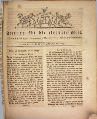 Zeitung für die elegante Welt Donnerstag 27. September 1827