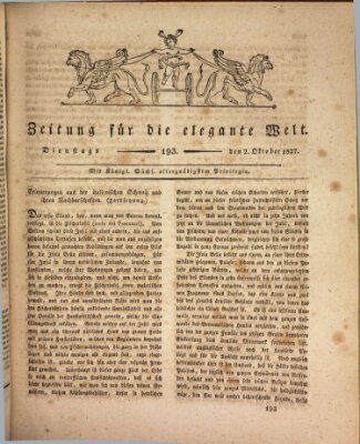 Zeitung für die elegante Welt Dienstag 2. Oktober 1827