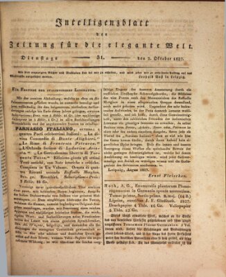 Zeitung für die elegante Welt Dienstag 2. Oktober 1827