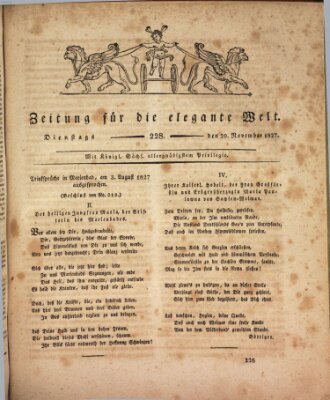 Zeitung für die elegante Welt Dienstag 20. November 1827