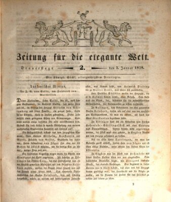 Zeitung für die elegante Welt Donnerstag 3. Januar 1828