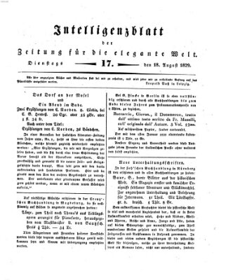 Zeitung für die elegante Welt Dienstag 18. August 1829