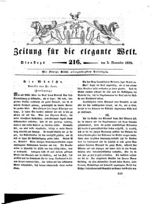 Zeitung für die elegante Welt Dienstag 3. November 1829