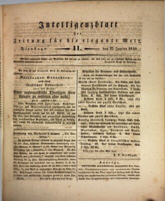 Zeitung für die elegante Welt Dienstag 22. Juni 1830