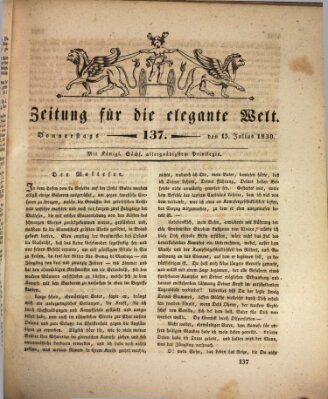 Zeitung für die elegante Welt Donnerstag 15. Juli 1830