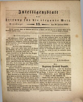 Zeitung für die elegante Welt Dienstag 20. Juli 1830