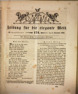 Zeitung für die elegante Welt Samstag 4. September 1830