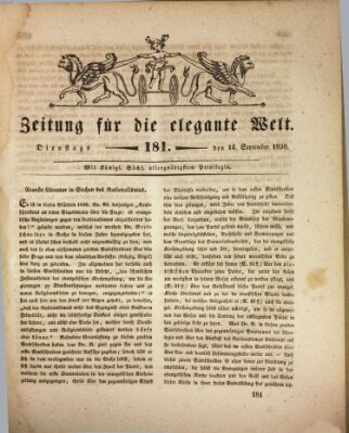 Zeitung für die elegante Welt Dienstag 14. September 1830