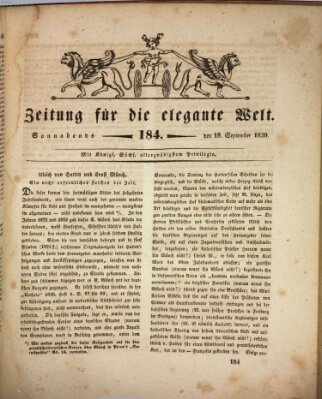 Zeitung für die elegante Welt Samstag 18. September 1830