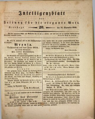Zeitung für die elegante Welt Dienstag 21. September 1830