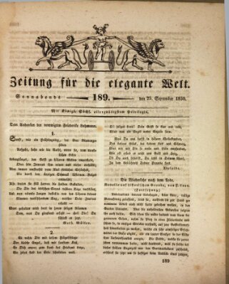 Zeitung für die elegante Welt Samstag 25. September 1830