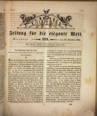 Zeitung für die elegante Welt Dienstag 28. September 1830