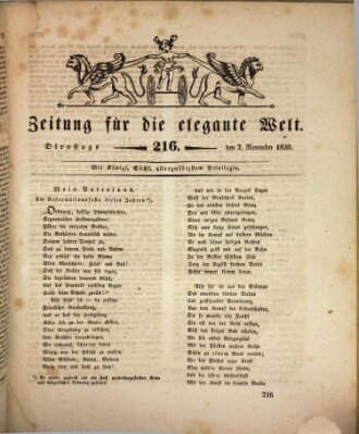 Zeitung für die elegante Welt Dienstag 2. November 1830