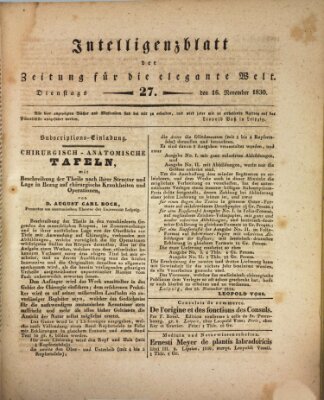 Zeitung für die elegante Welt Dienstag 16. November 1830