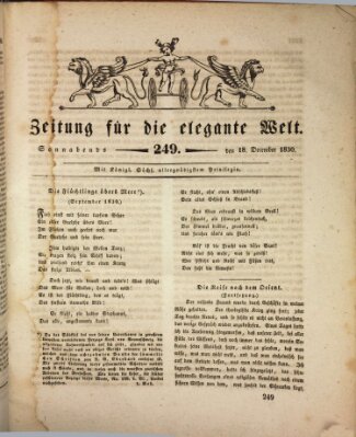 Zeitung für die elegante Welt Samstag 18. Dezember 1830