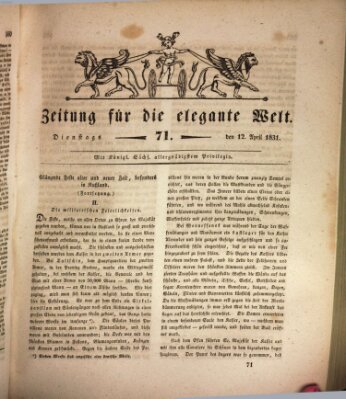 Zeitung für die elegante Welt Dienstag 12. April 1831