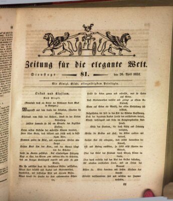 Zeitung für die elegante Welt Dienstag 26. April 1831