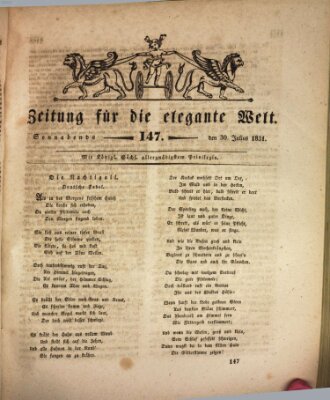 Zeitung für die elegante Welt Samstag 30. Juli 1831