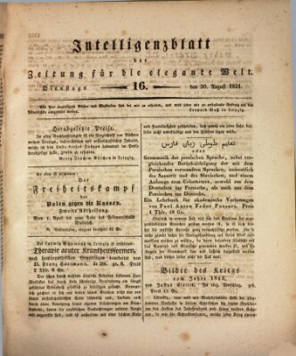 Zeitung für die elegante Welt Dienstag 30. August 1831