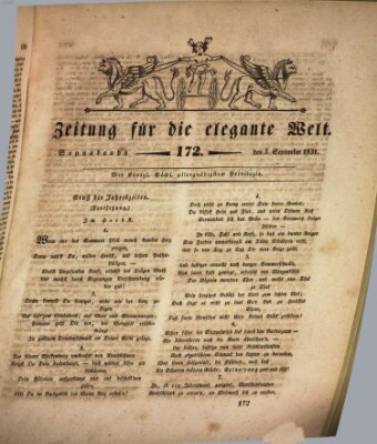 Zeitung für die elegante Welt Samstag 3. September 1831