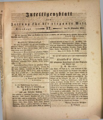 Zeitung für die elegante Welt Dienstag 13. September 1831