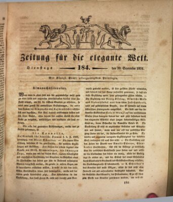 Zeitung für die elegante Welt Dienstag 20. September 1831