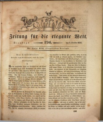 Zeitung für die elegante Welt Dienstag 4. Oktober 1831