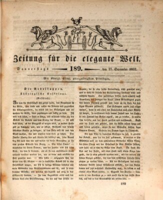 Zeitung für die elegante Welt Donnerstag 27. September 1832